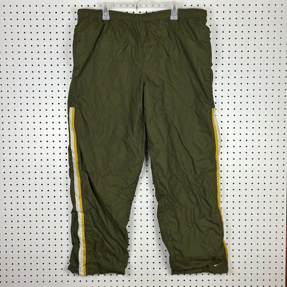 Vintage Y2K Nike Track Pants Size XL Army Green Yellow‎ Lined Warm Up 32" Inseam